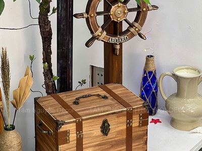 Rương gỗ viền da đinh tán 3 quai [03 Màu - Tặng ổ khóa] KT30x20x18cm RUONG-GO-04